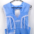Blue White Gingham Lace Ruffled Full Apron Poly Blend Cottage Vintage Vibes