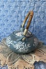 Teapot Bamboo Handle Asian Design Lid And Strainer Included Blue  White Floral 