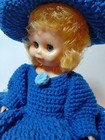 Crocheted Doll 14  Bed Pillow Vintage Strawberry Blonde Blue Eyes