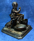 Scarce  Antique Wilhelm Schiller   Sons Ws s Majolica Figural Boy Goose Tobacco