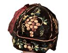Antique Smoking Hat Velveteen Embroidered Grapes Tassle Flaws In Lining 