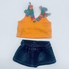 Build A Bear Orange Aloha Rainbow Top Denim Jean Gem Skirt Teddy Clothes Outfit
