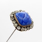 Antique Hatpin Blue Quilted Pattern Center Stone Surrounded By Rhinesto Hat Pin