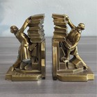 Vtg Art Deco Brass Finished Scholar Climbing Books Bookends Made In Usa Heavy