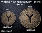 1953  1970 New York City Subway Token  Vintage New York City  Set Of 2   31