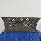 Large Vintage Brass Lattice Basket Planter   Fireplace Log Holder Frog Feet