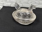 L E Smith Clear Glass Mini Hen On Nest Salt Cellar