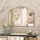 Antique Arched Silver Vanity Mirror 32x24 - Vintage Bow Design  Elegant Home Dec
