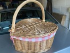 Vintage Heart Shaped Wicker Rattan  Bamboo Picnic Basket Red Gingham Lining       