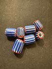 7 Vintage Chevron Glass Beads  b1096 - Indian - Native Rare Trade 14mm