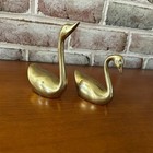 Vintage Brass Swan Figurines Pair Mid-century Modern Bird Decor Set Of 2