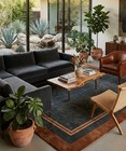 Mid Century Modern Hand Tufted Wool Rug  Charcoal   Rust Border Area Rug Carpet 