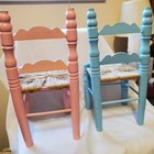 Lot Of 2 Doll Chairs  Pink Wood And Rope Seat   Blue Wood And Rope Seat