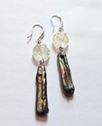 More Drama  Peacock Color Biwa Pearls Iridescent Glass Nautilus W Sterling Hook