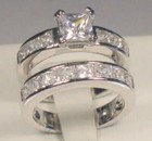 Clearance  Princess Cut Simulated Diamomd Engagement Ring Set Stainless Steel