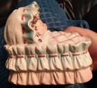 Baby In Bassinet Ceramic Coin Bank Vintage  Antique No Stopper Pastel Rare   