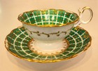 Very Rare Antique H r Daniel English Bone China Green Plaid Teacup   Saucer