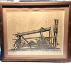 Antique Drawing Engineering Heavy Equipment Machinery Framed Signed 33   X 28  