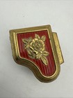 Vintage Brass Piano Jewelry Box With Flower Accent   Red Velvet Lining  Japan