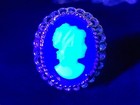 Sterling Cameo Uranium Glass Ring Size 9 Vintage Czech Glass 925 Silver