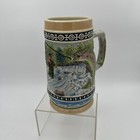 Vintage Lipco Ceramic Trout Fishing Fisherman Beer Mug Stein Peach Luster Rim