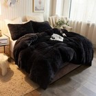New    Ultra Soft Plush Black Faux Long Shaggy Fur Luxury Chic Comforter Set