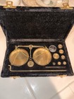 Vintage Brass Portable Balance Scale In Velvet-lined Case