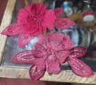Embroidered Applique Layered Flower Leaves 4x5 5  Hand Sewn Beads 1pc