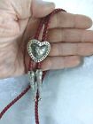 Silver Heart Shape Bolo Tie W 5mm Braided Black Cord W 2 04  Silver Tips