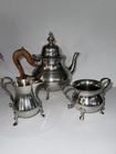 Vintage Stieff Pewter Williamsburg Tea Set 3pc     Teapot Creamer Sugar Cw8424 Usa