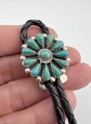 Vintage Navajo Sterling Silver Natural Turquoise Cluster Round Bolo Tie