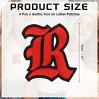 Gothic Iron On Letter Patches  2  Letter R Alphabet Patch  Red Black  4pcs