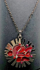 Antique Vintage French Necklace 70s Medallion Sun Red Enamel Crystals  040