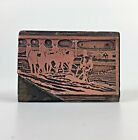 Horses Farmer Printers Block Man Plowing Field Printing Stamp Crafts Antique Vtg