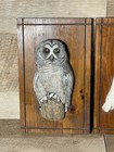 Vintage Hand Carved Painted Wooden 3d Owl Wall Decor Set Of 2 9    X 5 5   