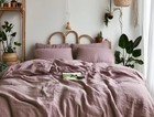 Woodrose Linen Bedding Set 1 Duvet Cover And 2 Pillowcases In Dusty Rose Color