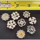 8pc Vintage Rhinestone Button Lot Silver Tone Crystal Flower Art Deco Mix
