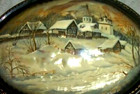 Russian Fedoskino Box Miniature Painting Abalone Shell Winter Scene Lacquer Rare