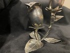 Rare Vintage Silver Tone Rose Bud Salt   Pepper Shakers Hallmark  95 
