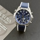 Bulova Men Marine Star 96b287 Blue Dial Silicone Quartz Chronograph Watch 43mm