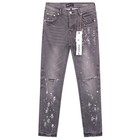 Grey Purple Brand Designer Men Jeans Splash-ink Painting Slim Fit Jeans