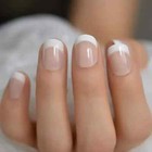 24pcs Short Square French Tip Press-on Nails Set Glossy Nude White Oval Shape