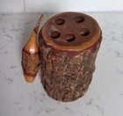Vintage Rustic Natural Wood  Carved Pencil Holder W  Fish Desk Accessory Cabin