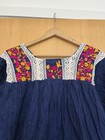 Vintage Mexican Floral Embroidered Lace Trim Cotton Shift Dress Knee Length Sz M