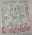 Vintage Handmade Baby Quilt Blanket Bear Rabbit Elephant Pink Satin Trim Nursery