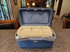 Vtg 70 s Royal Traveller Train Case Cosmetic Vanity Hard Luggage Blue No Key Mcm