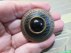 Vintage Button  Large Metal  Black Center Cabochon  Basketweave Design  1-1 2  