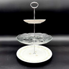 Peony Floral Cake Stand Dessert Server 3-tier Vtg Plates New Hardware Pink Green