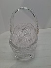 Vintage Lead Crystal Floral Basket Candy Dish Bowl W  Handle 6  X 5 5 