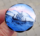 Large Norwegian Sterling Silver Scenic Enamel Brooch O f  Hjortdahl Oslo Norway